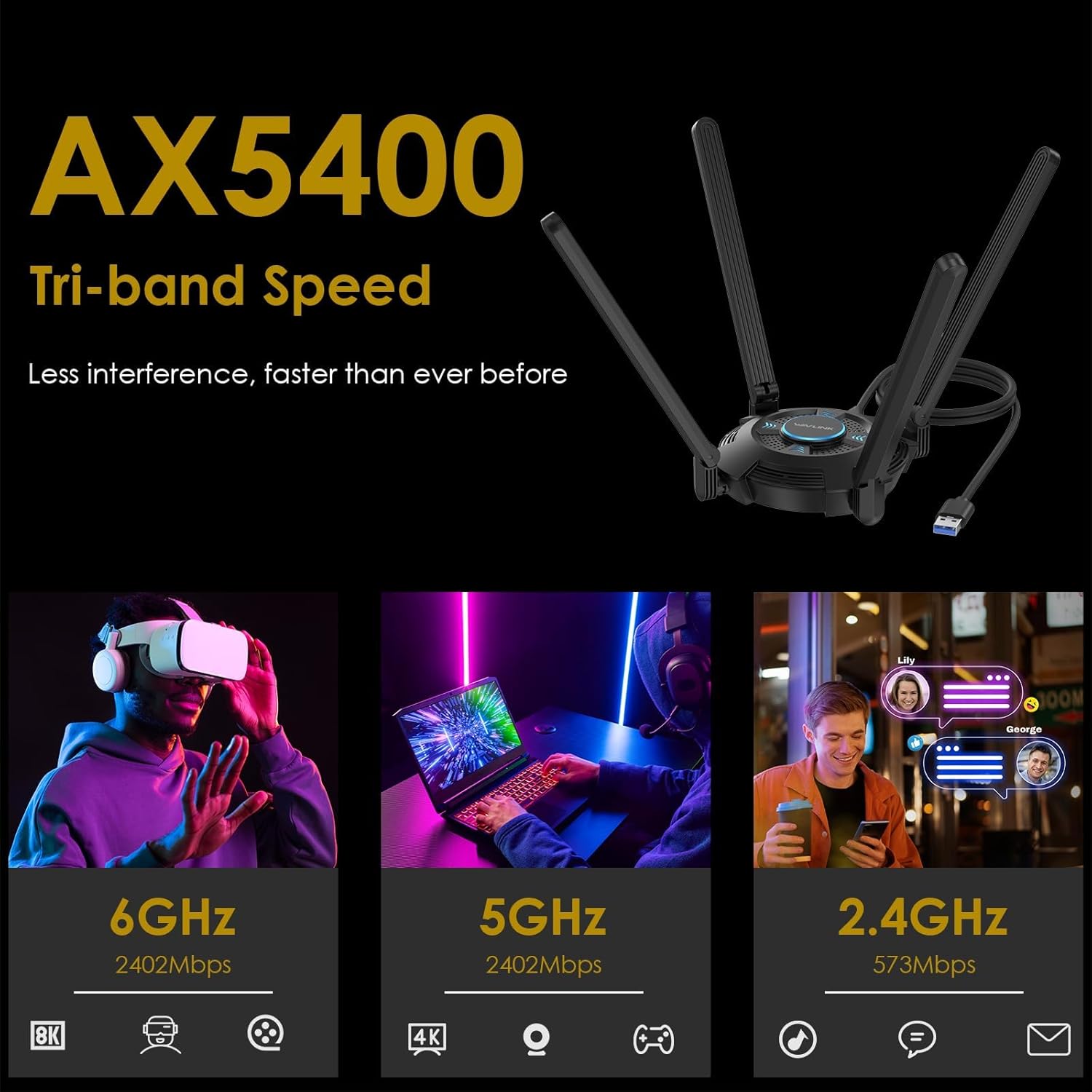 Thumbnail 1 de WAVLINK AX5400 WiFi 6E Adapter 6GHz 📡