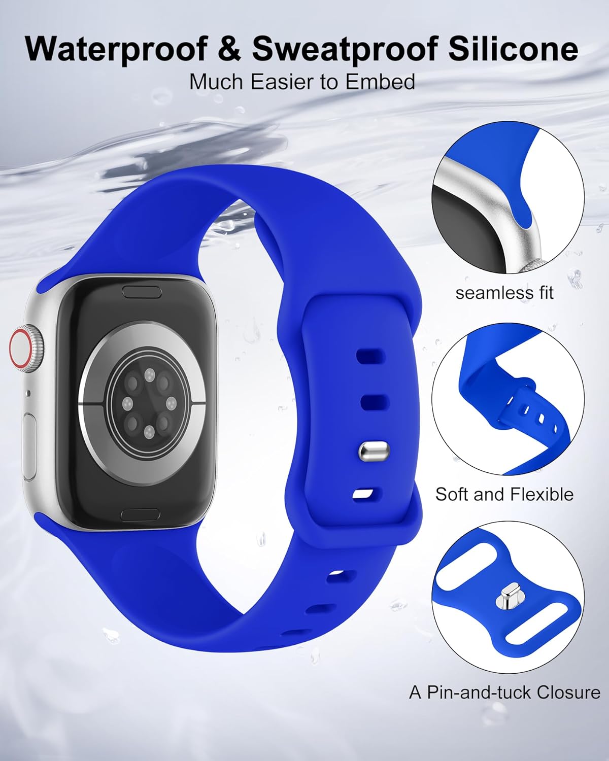Detalle de DigiHero Sport Strap for Apple Watch – Klein Blue, Soft Silicone, 38–49mm