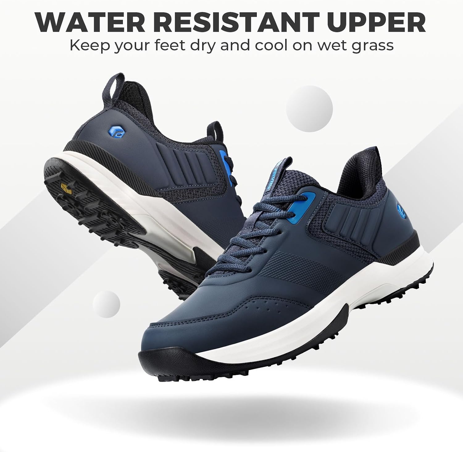 Detalle de FitVille Men's Golf Shoes Extra Wide Fit: Professional Spiked Golf Shoes for All-Day Comfort