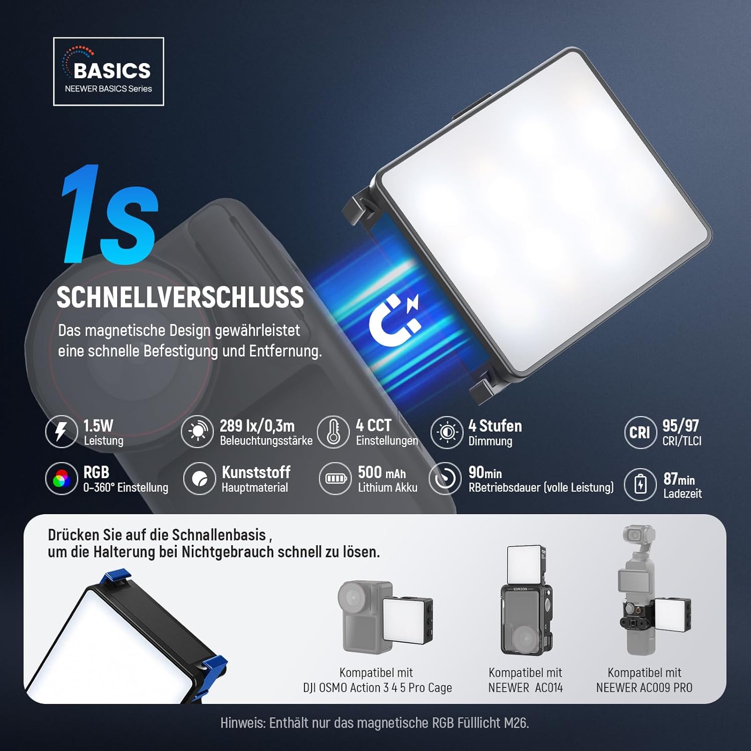 Thumbnail 1 de NEEWER Basics RGB Videolicht für DJI Osmo