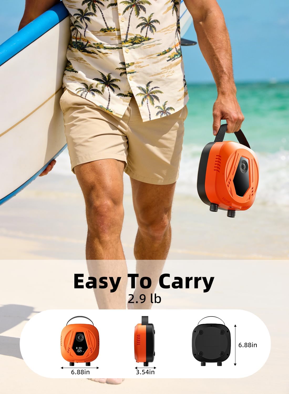 Detalle de 50PSI Paddle Board Electric Pump: Portable, Rechargeable, and Ready for Boards, Tires, and More
