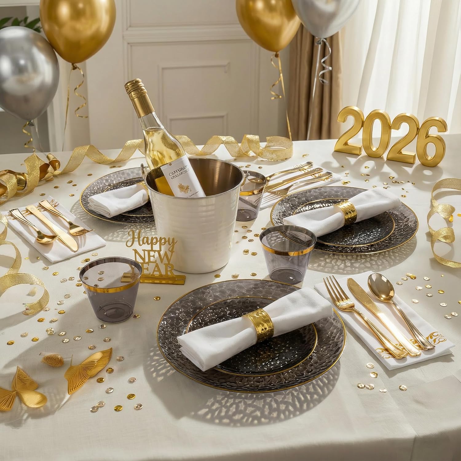 Thumbnail 5 de DaYammi 350-Piece Clear Black & Gold Plastic Dinnerware Set for Parties