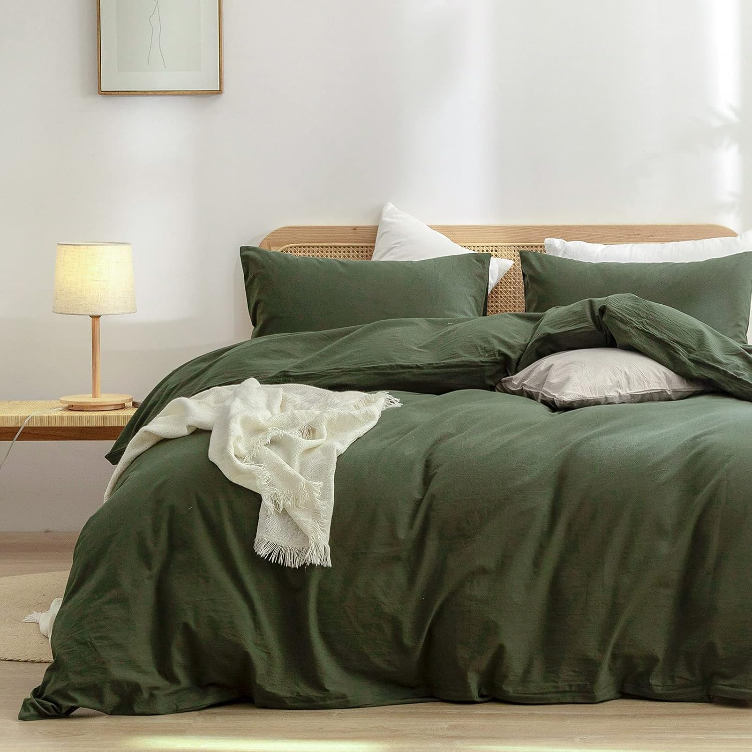 Detalle de BESTOUCH 100% cotton duvet cover set, olive green queen