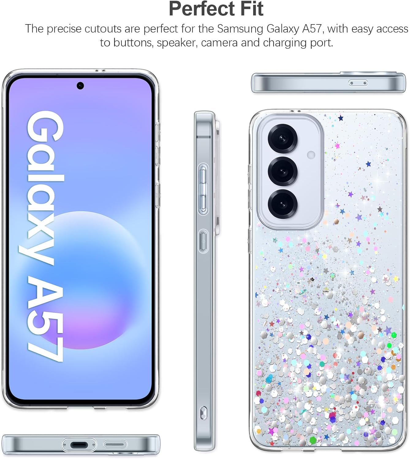 Thumbnail 3 de ivencase Clear Glitter Case for Samsung Galaxy A57 5G — Glittery TPU/PC Shield with 2 Screen Protectors