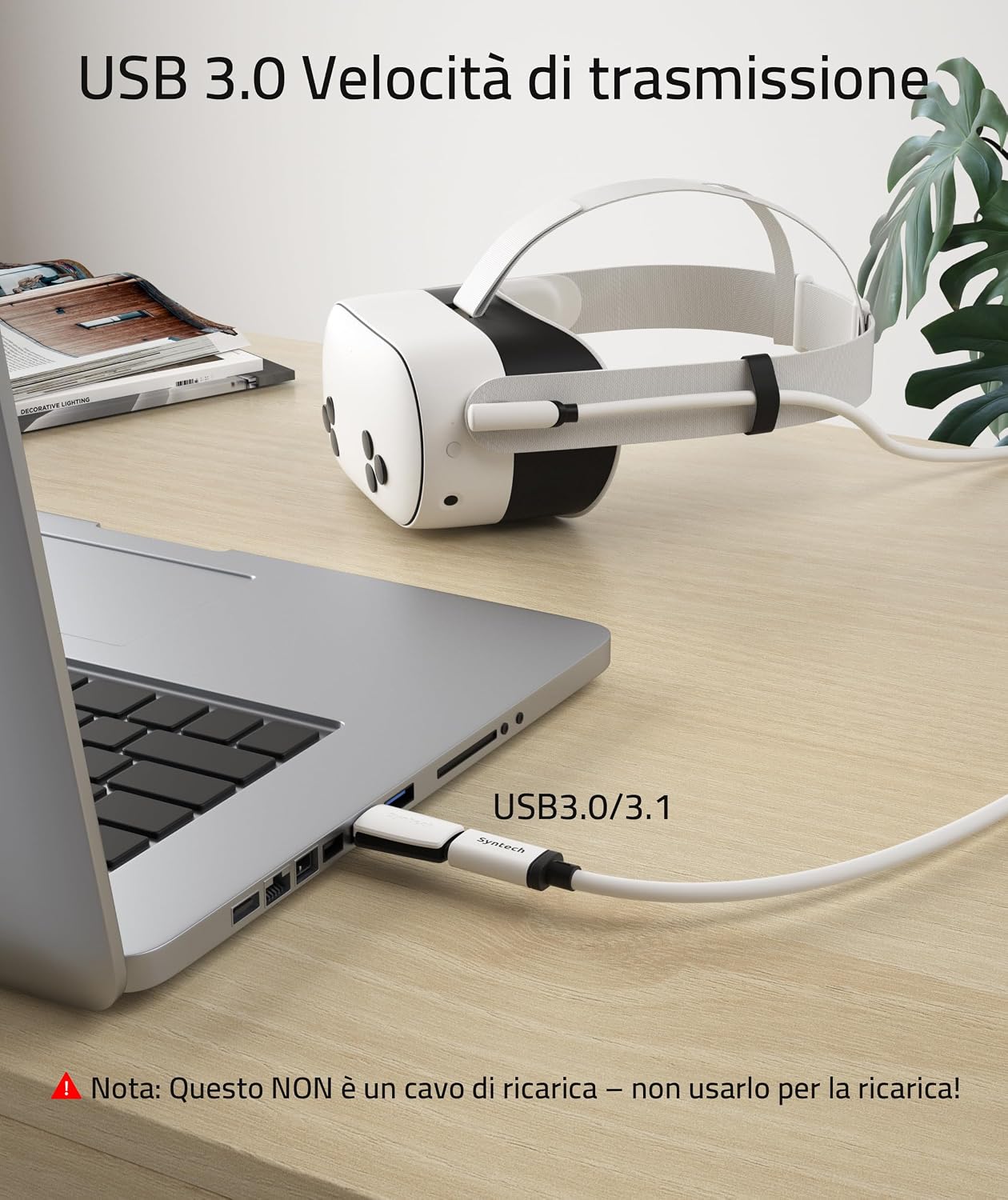 Detalle de Syntech Cavo Link Type-C da 5 m (16FT) USB 3.0 per Meta/Oculus Quest 3, Quest 3S, Quest 2, Quest Pro e Pico 4