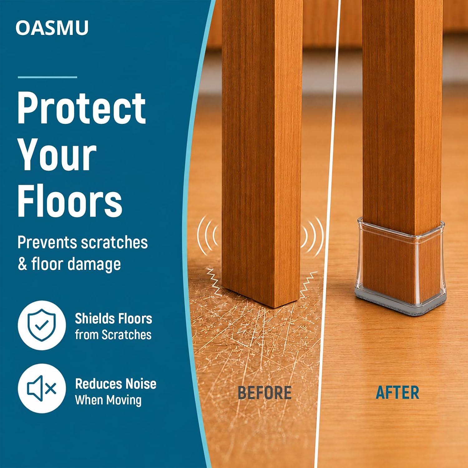 Detalle 2 de OASMU chai Rectangular Chair Leg Protectors with Felt Pads, 32-Piece Set