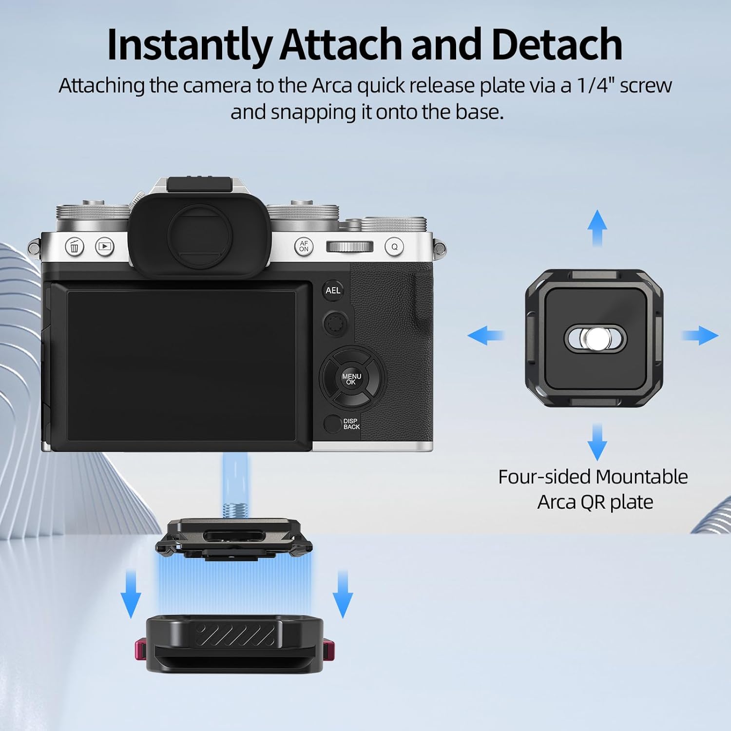 Detalle de Nitze N51-A1 Kamera Schnellwechselplatte mit Arca QR-Platte – 10 kg Traglast, 1/4" Gewinde, für DSLR/Spiegellose + Rig