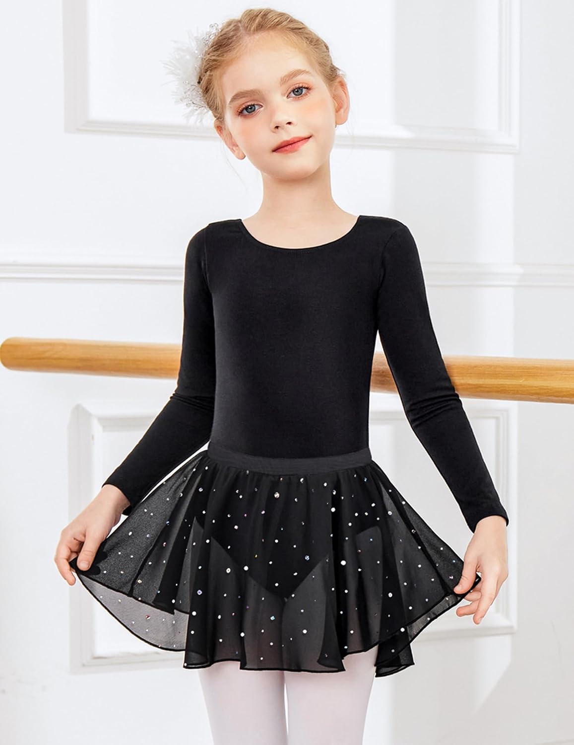 Thumbnail 3 de Zaclotre Girls' Long-Sleeve Ballet Leotard with Crisscross Back and Removable Shiny Skirt