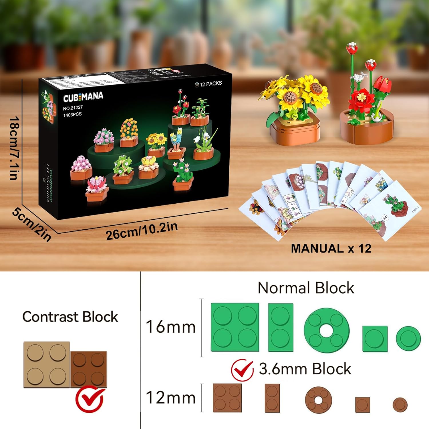 Detalle 1 de 12 Pack Succulents Mini Building Set 3.6mm
