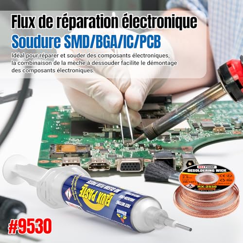 Detalle 2 de BEEYUIHF kit de dessoudage avec flux 10 mL et tresse cuivre 2,5 mm