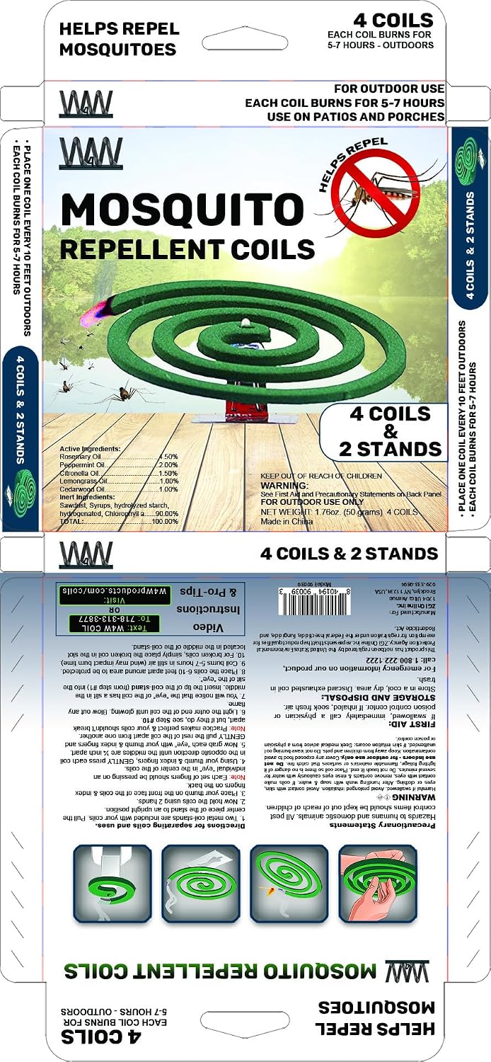 Detalle de W4W Mosquito Repellent Coils — Outdoor Use, 12 Coils & 6 Stands (3 Pack)
