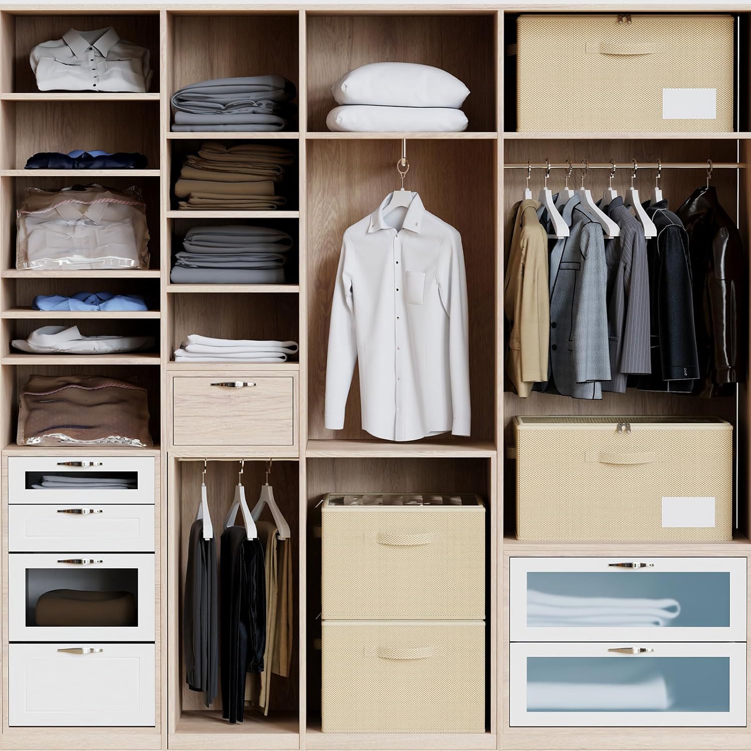Thumbnail 3 de WANGIRL Organisateur Chaussures, 12 Paires, Boîte de Rangement Beigé avec Poignées Renforcées