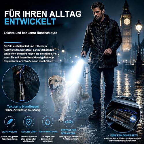 Detalle de Voylite Taschenlampen-2er-Set: 1.000.000 Lumen Extremhell mit Zoom, USB-Aufladung, IPX7, LCD & Wärmeableitung