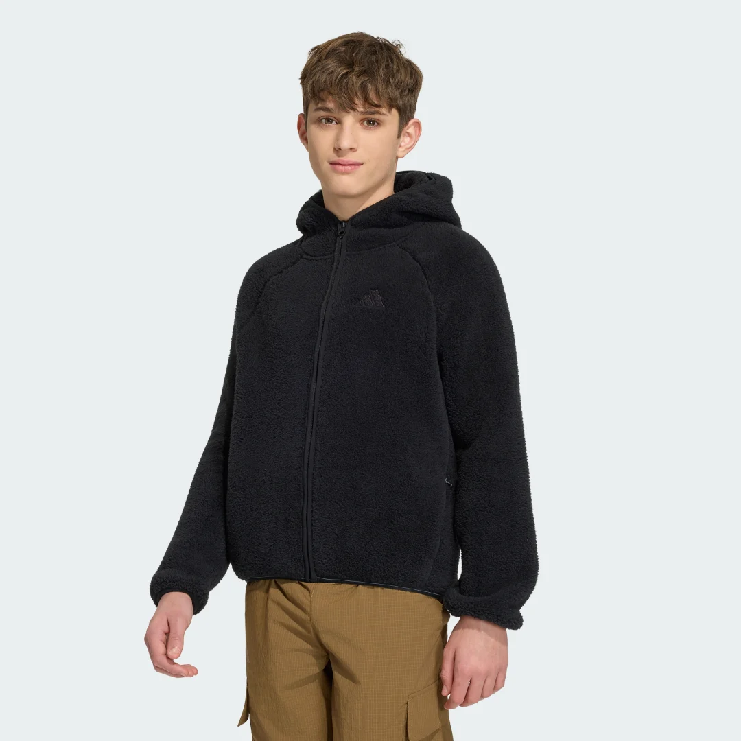 Detalle de Chaqueta Terrex Xploric de Adidas, felpa con capucha y cremallera (negra)