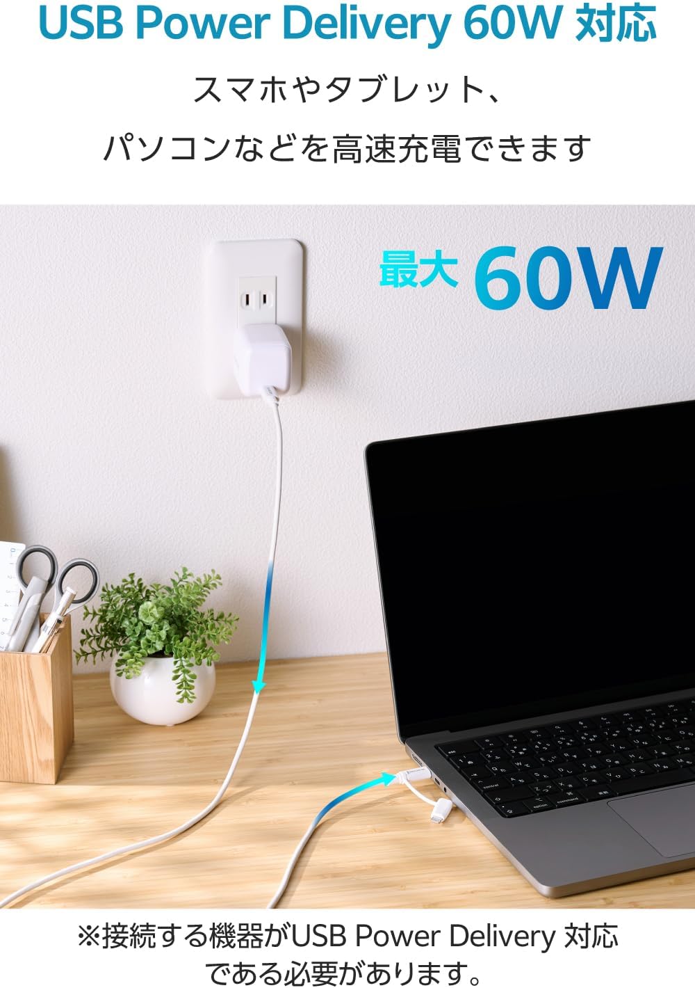 Detalle 2 de エレコム MPA-CCLECAD10WH 2in1充電ケーブル USB-C・Lightning対応、60W PD・1m・やわらかケーブル