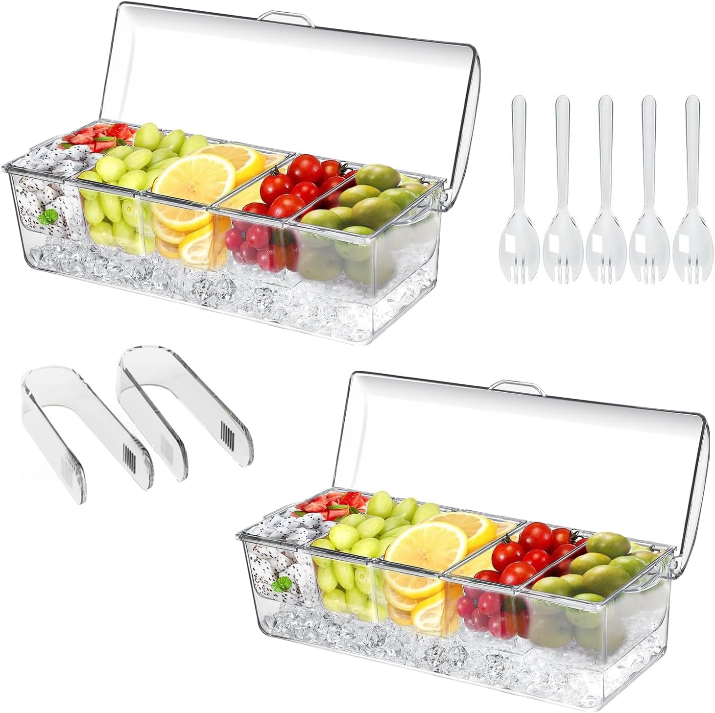 Thumbnail 5 de Large Ice Chilled Condiment Caddy with Lids for 5 Removable Compartments (19" x 7" x 5.5")