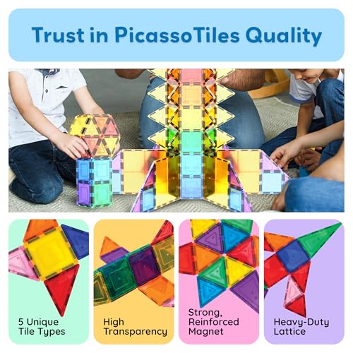 Detalle 2 de PicassoTiles 100 Piece Magnetic Tiles: Clear 3D Building Blocks for Kids 3+