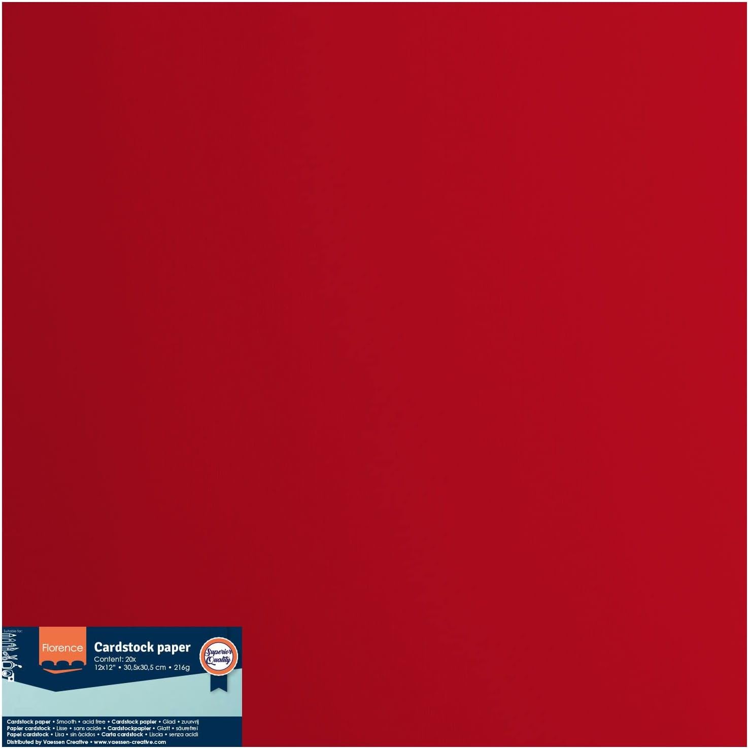 Detalle de Florence Papier Cartonné Rouge Lisse 30,5 x 30,5 cm – 20 feuilles, 216 g/m²