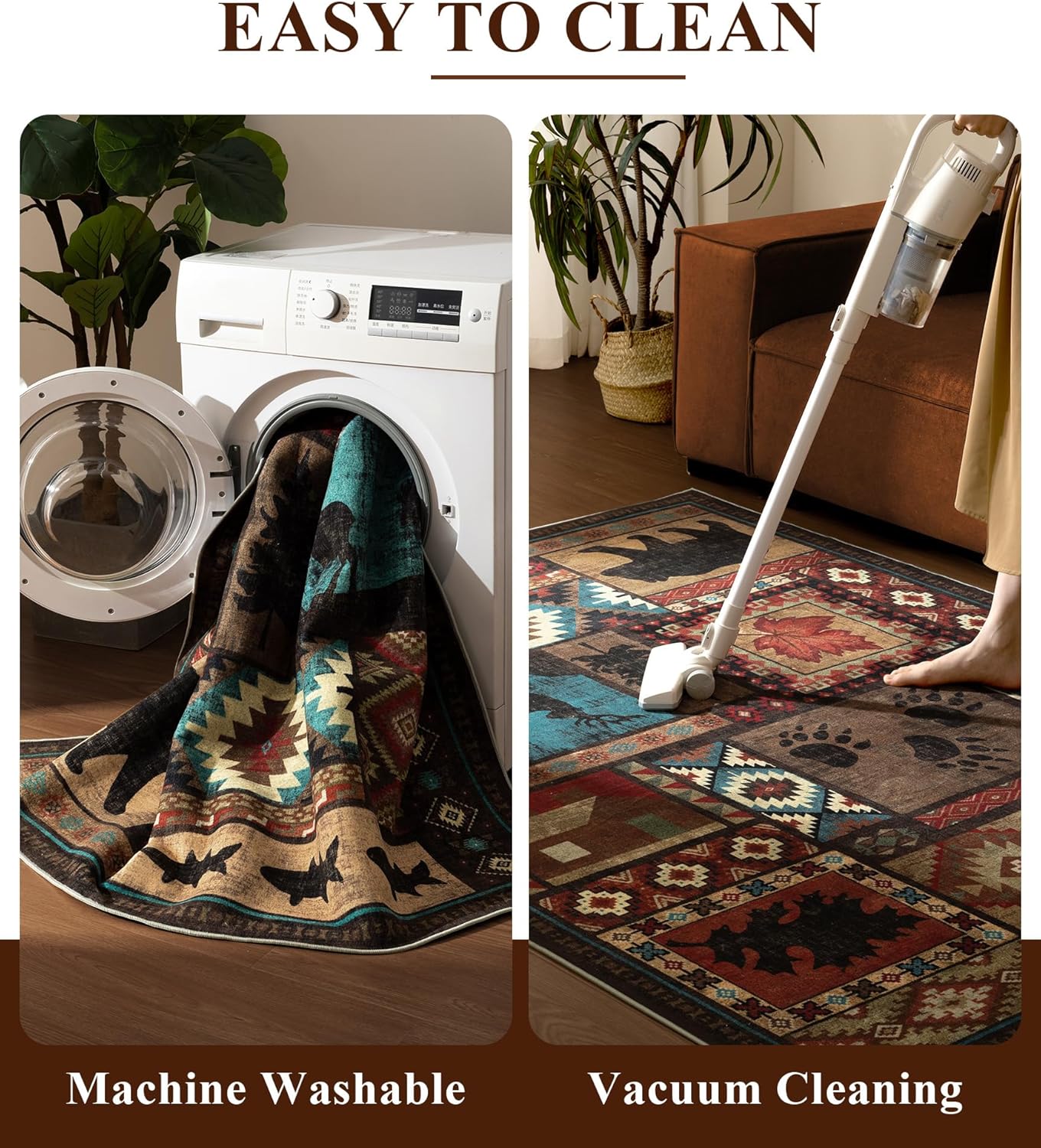 Thumbnail 6 de YIHOUSE Rustic Cabin Area Rug (5x7) — Machine Washable Lodge Bear Rug with Non-Slip TPR Backing