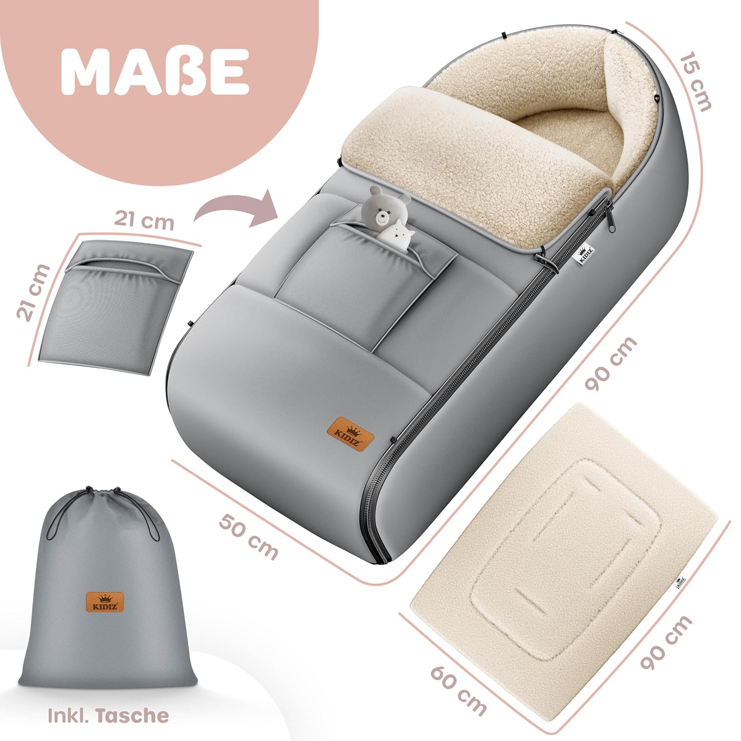 Detalle 2 de Kidiz Babyfußsack Winterfußsack 95 cm