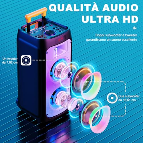 Detalle de JYX Karaoke: Sistema PA portatile con 2 microfoni wireless, 800W e luci RGB