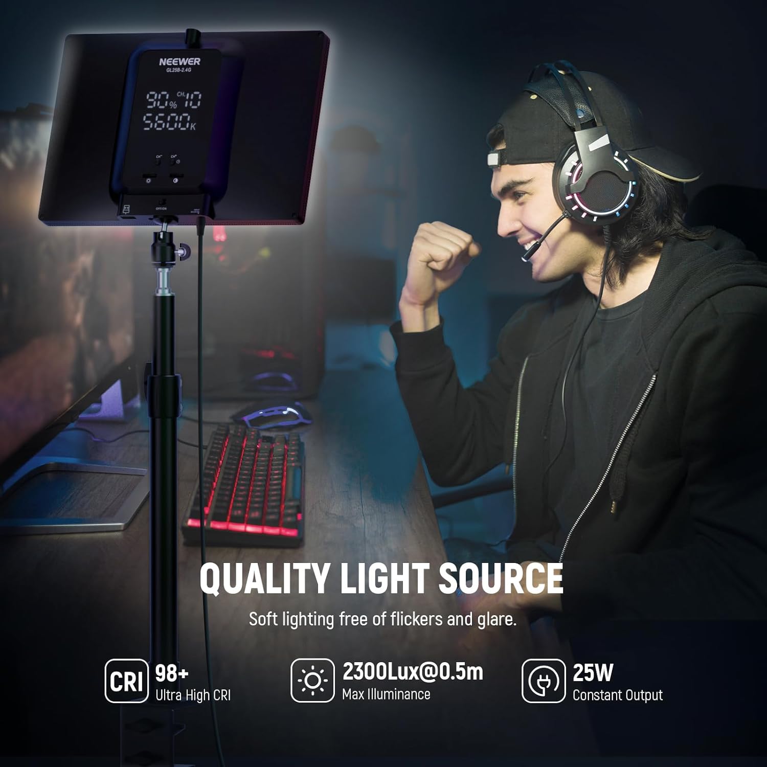 Thumbnail 3 de NEEWER GL25B 25W 12.9in Streaming Key Light with Desk Stand, 2.4G Remote & USB Transmitter (Neewer Control Center)