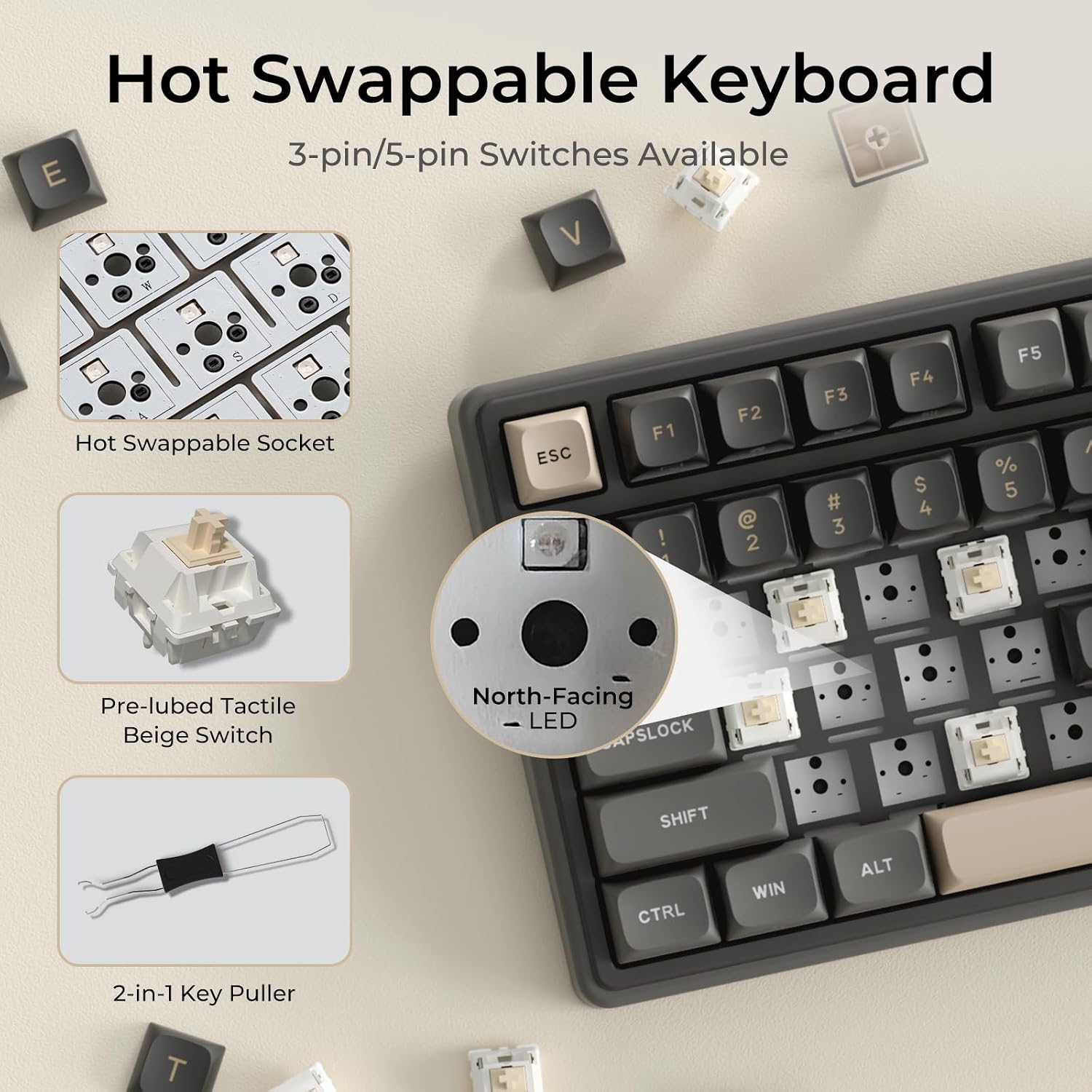 Detalle de RK ROYAL KLUDGE R98 Pro Wired Mechanical Keyboard with Numpad, Volume Knob, and Gasket Mount