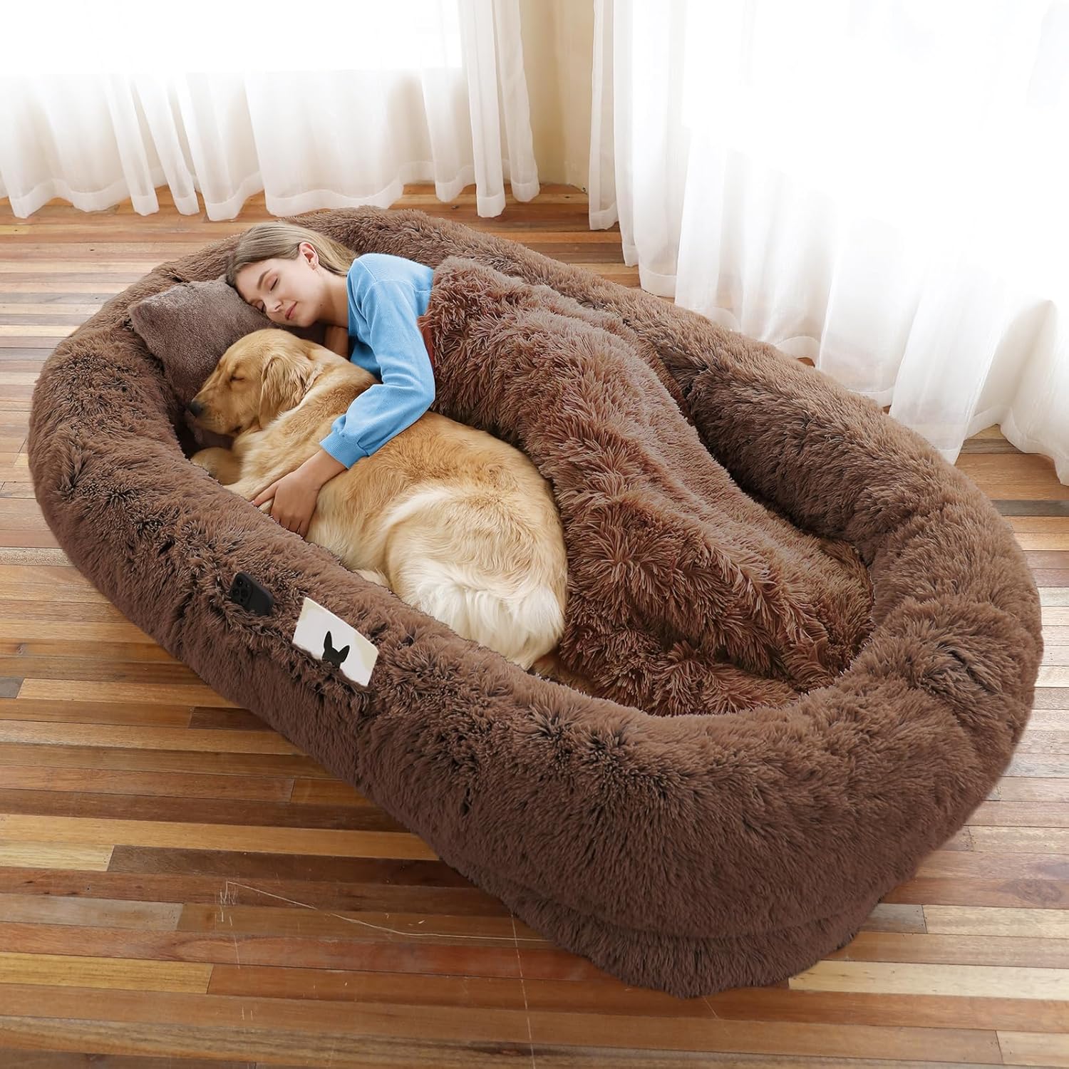 Thumbnail 6 de WROS Human Dog Bed (71''x45''x12'') Washable Faux Fur Pet Bed for People, Dark Grey