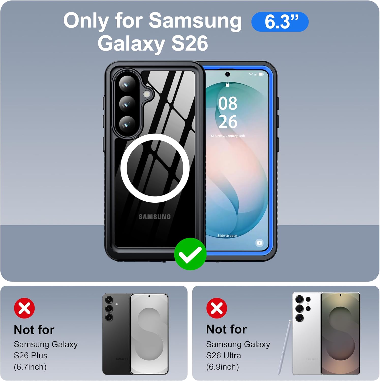 Detalle 2 de ANTSHARE Waterproof Case for Samsung Galaxy S26 (6.3-inch) with Built-in Screen & Lens Protectors (IP68)