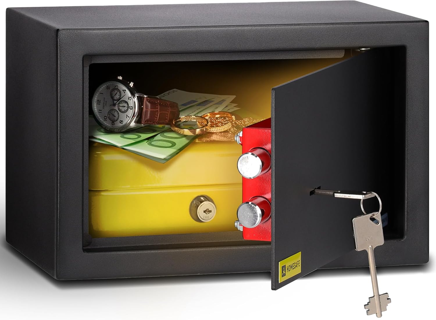 Detalle de HomeSafe HV20K Coffre-Fort à Clé 20x31x20 cm – Argent Billet, Bijoux, Sécurité à Domicile