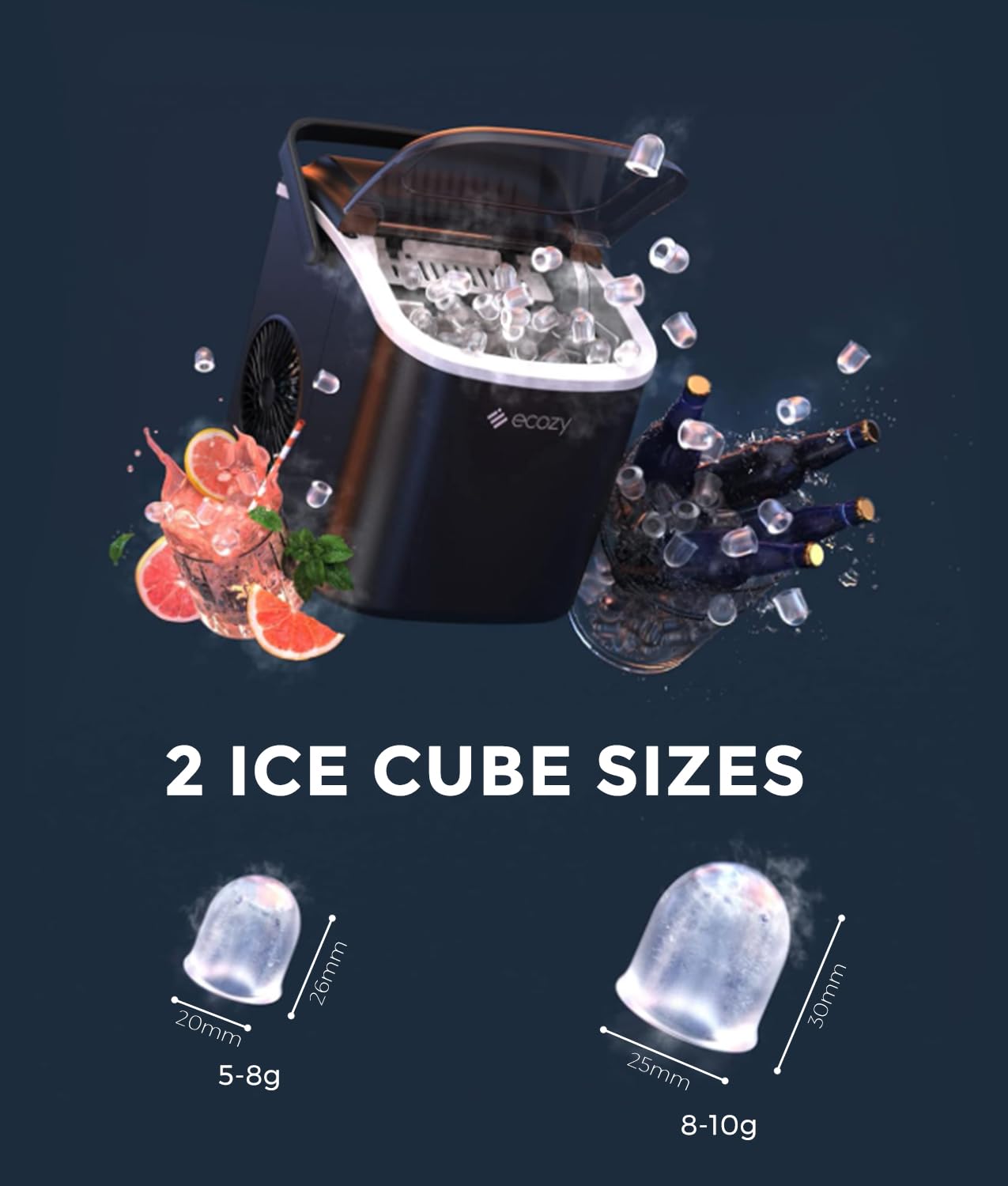Thumbnail 2 de ecozy Ice Maker Countertop Machine (makes 9 cubes in 6 mins, up to 12KG/24H) with self-cleaning