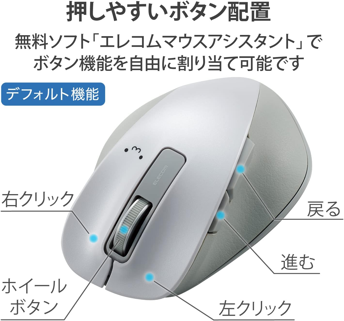Detalle de エレコム EX-G M-XGM10DBWH/EC ワイヤレスマウス Mサイズ・5ボタン・BlueLED