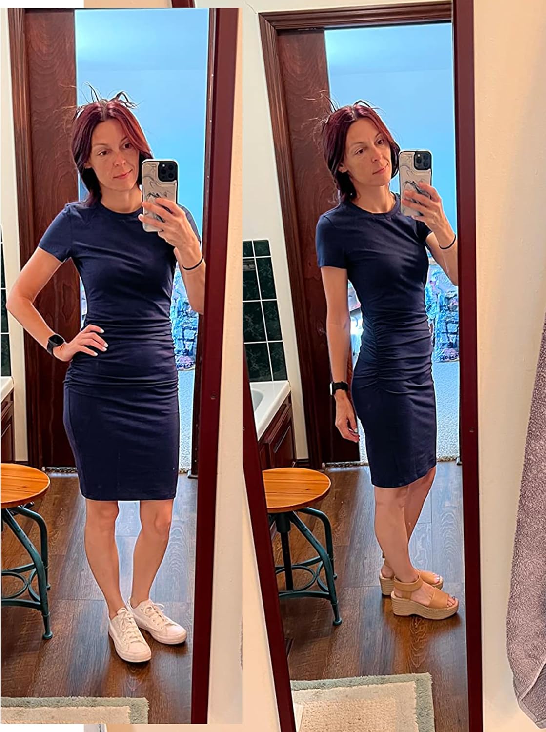 Detalle de Missufe Women's Short Sleeve Ruched Casual Sundress Midi Bodycon T Shirt Dress