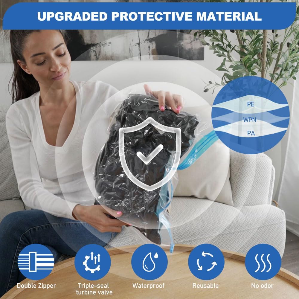 Detalle de Set Vacbird sacchetti sottovuoto per vestiti con pompa USB compatta (18 sacchetti, 3 misure)