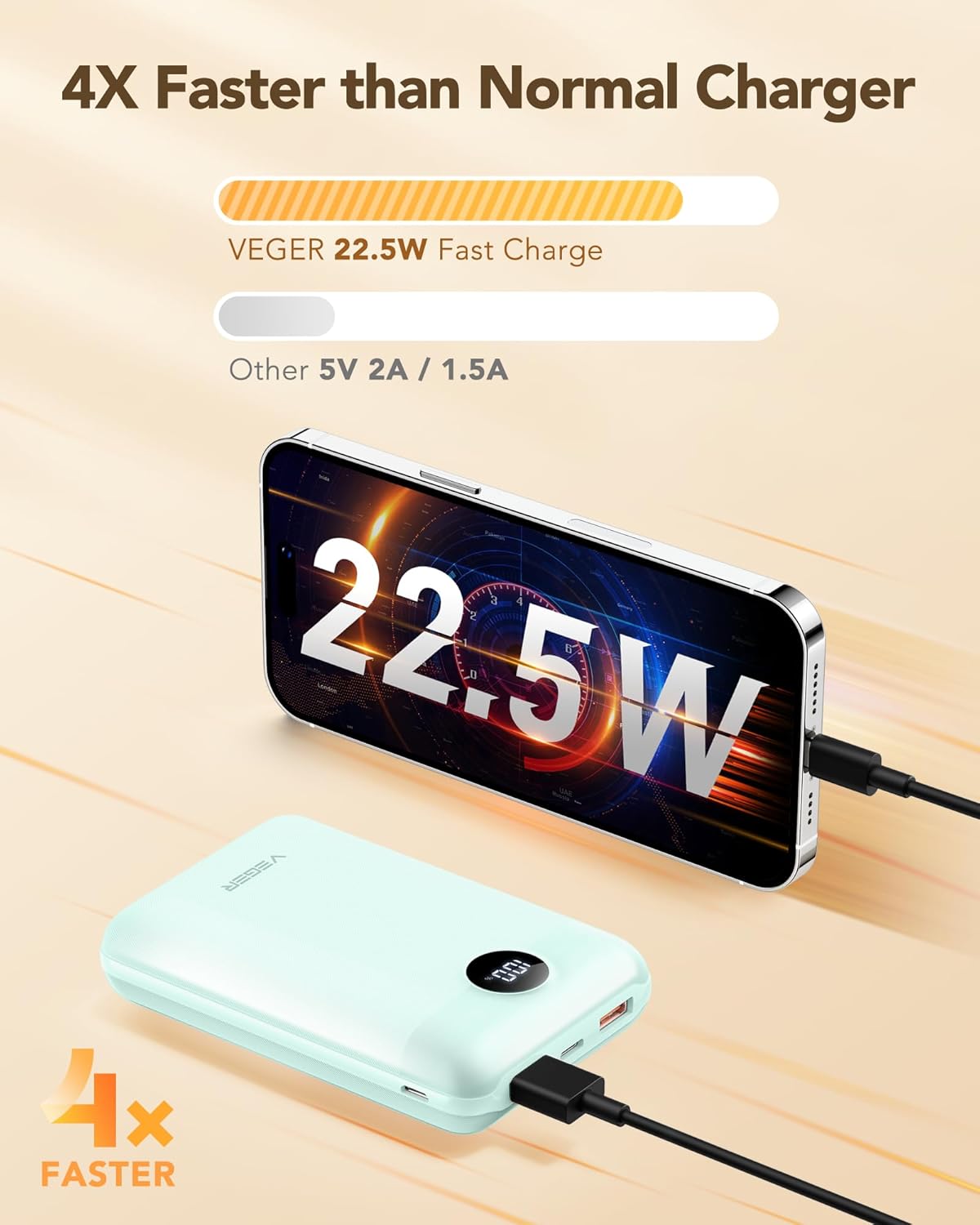 Detalle 2 de VEGER Power Bank 20000mAh: ricarica rapida PD3.0 QC4.0 in formato compatto