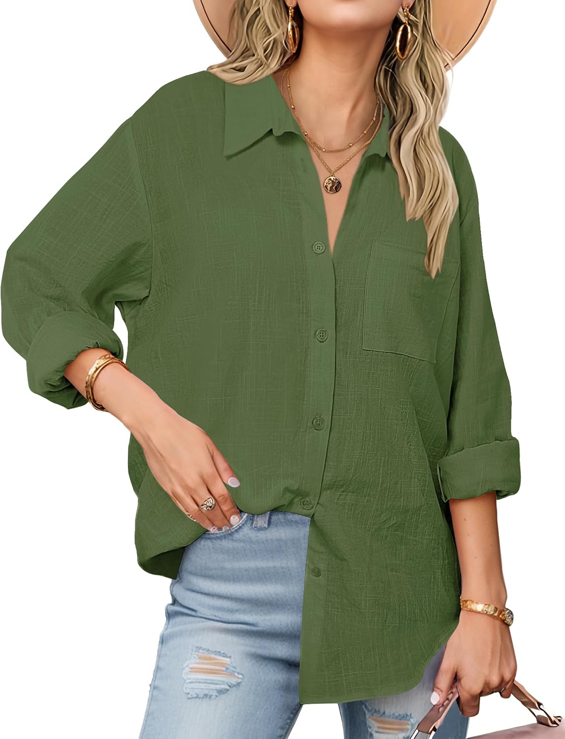 Detalle de Zeagoo Women's Cotton Button-Down Shirt