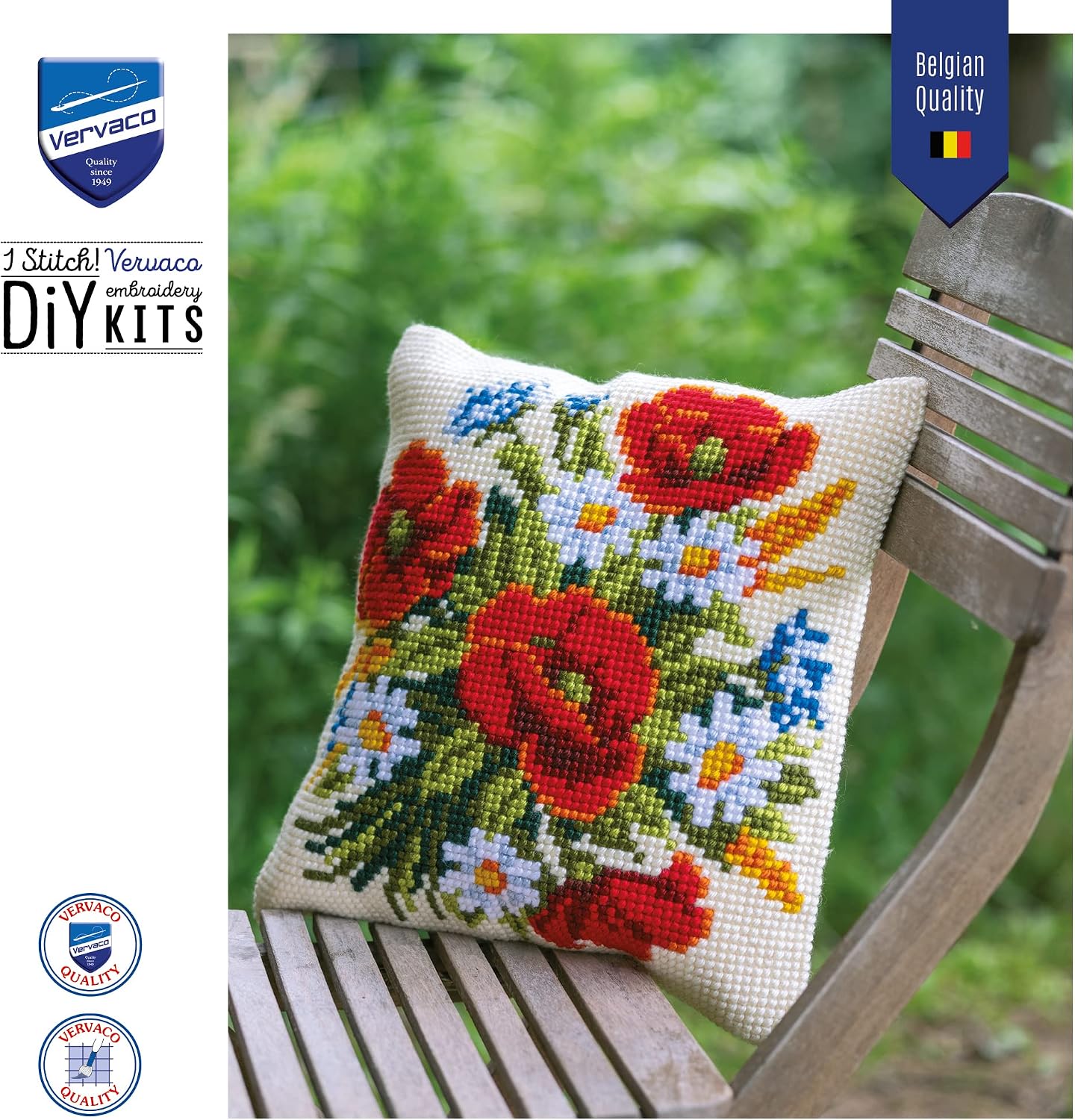 Detalle 1 de Vervaco zestaw do haftu krzyżykowego na poduszkę 40 × 40 cm, motyw kwiatowy