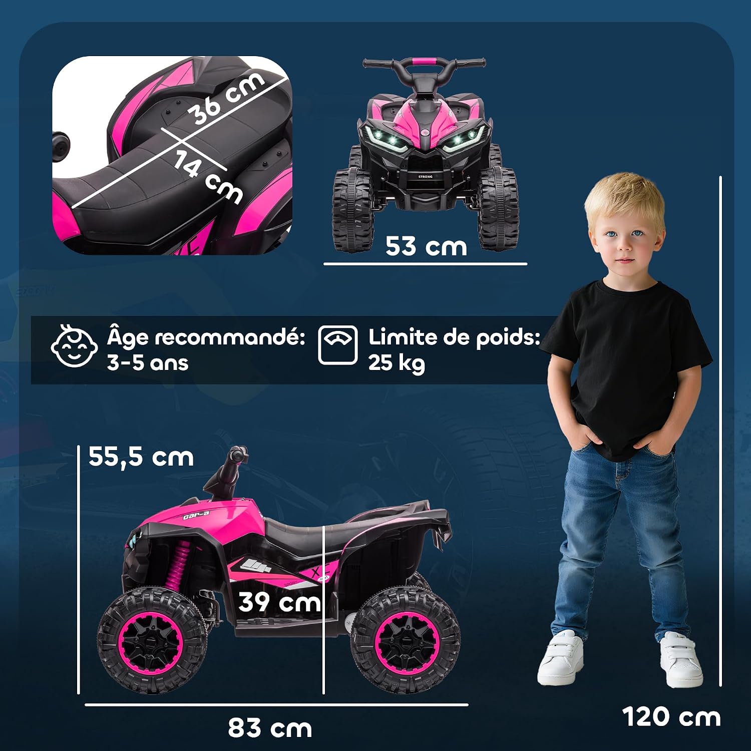 Thumbnail 6 de HOMCOM Quad Électrique Enfant 12 V – Voiture 2 Moteurs, 3–6 km/h, LED, USB/TF, Rose