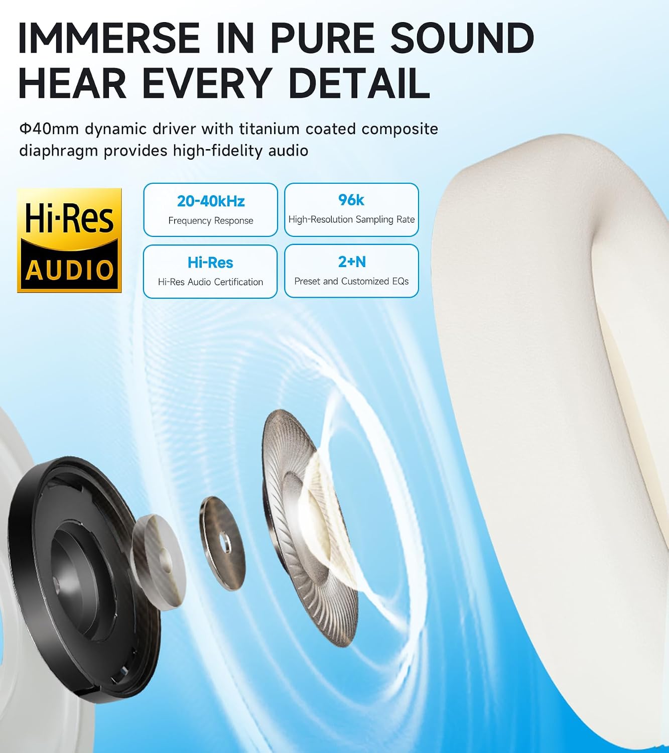 Detalle de Edifier W800BT Pro Hybrid Active Noise Cancelling Wireless Headphones (Ivory) – Up to 45h battery
