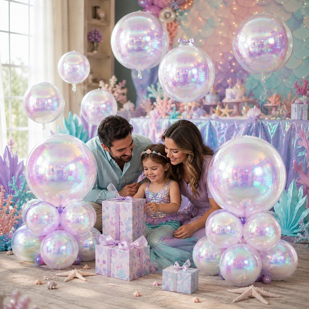Detalle de 12Pcs Iridescent Round Foil Balloons – 22", 15", 10" 4D Clear Balloons for Party Decor