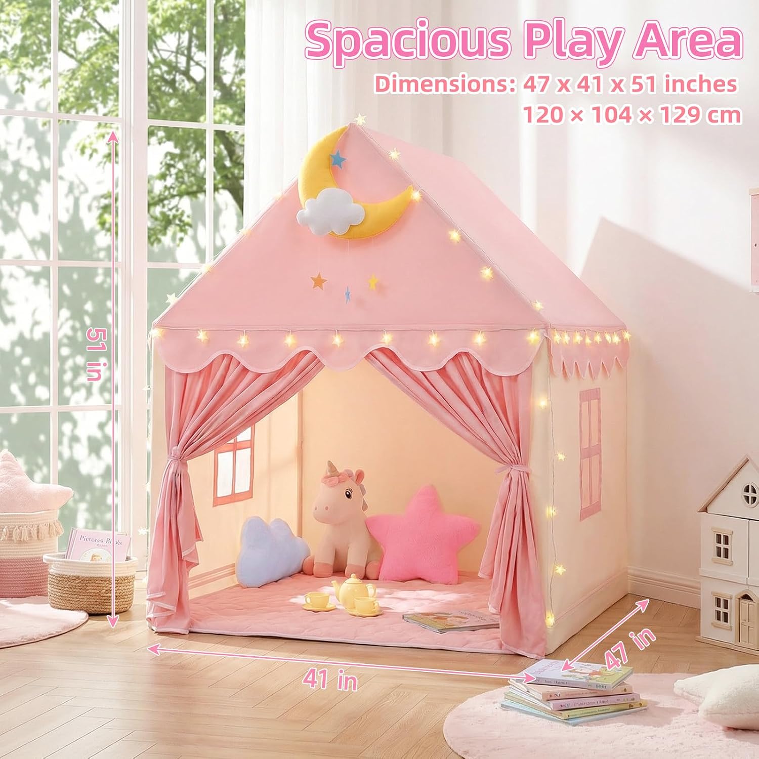 Detalle de GeeSound Kids Indoor Princess Tent with Star Lights and Mat (Pink)