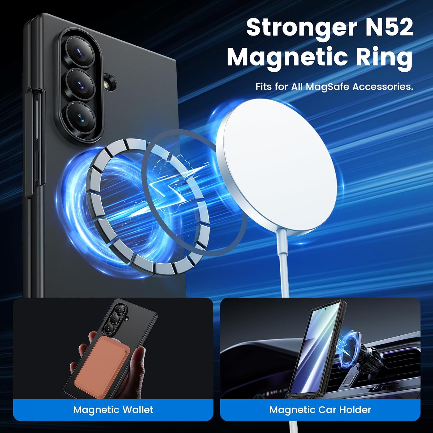 Thumbnail 1 de HWeggo for Samsung Galaxy Z Fold 7 Case (Magnetic Charging Compatible) with Built-in 9H Screen Protector, Ultra Slim Matte Black