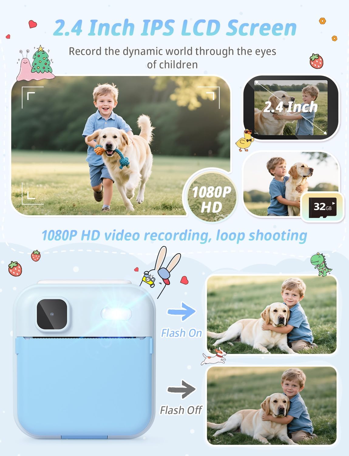 Thumbnail 6 de YOHOOLYO Kids Camera Instant Print with 32GB Card & 3 Paper Rolls – 2.4" Digital Instant Camera for Kids Aged 4–10 (Blue)