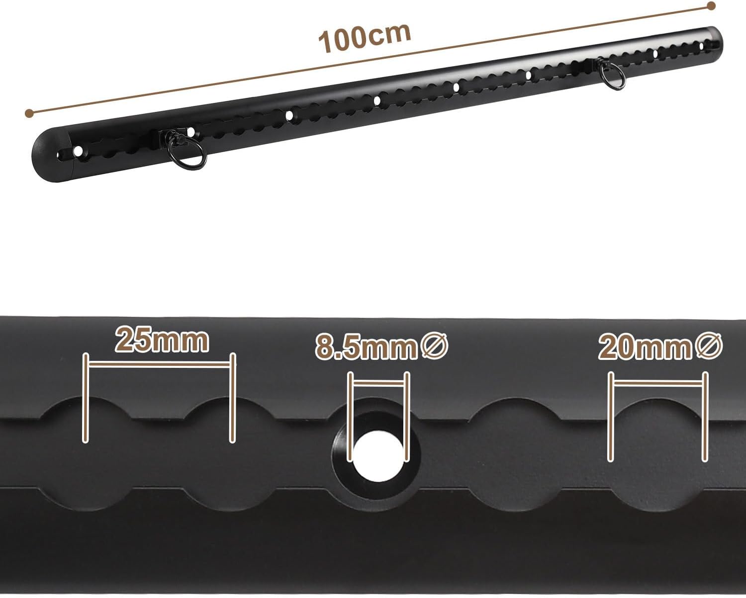 Thumbnail 3 de Jaxguom 4 x 1 m Aluminum Airlineschiene - Halbrunde Zurrschiene mit 10 Zurrösen, 8 Endkappen, eloxiert
