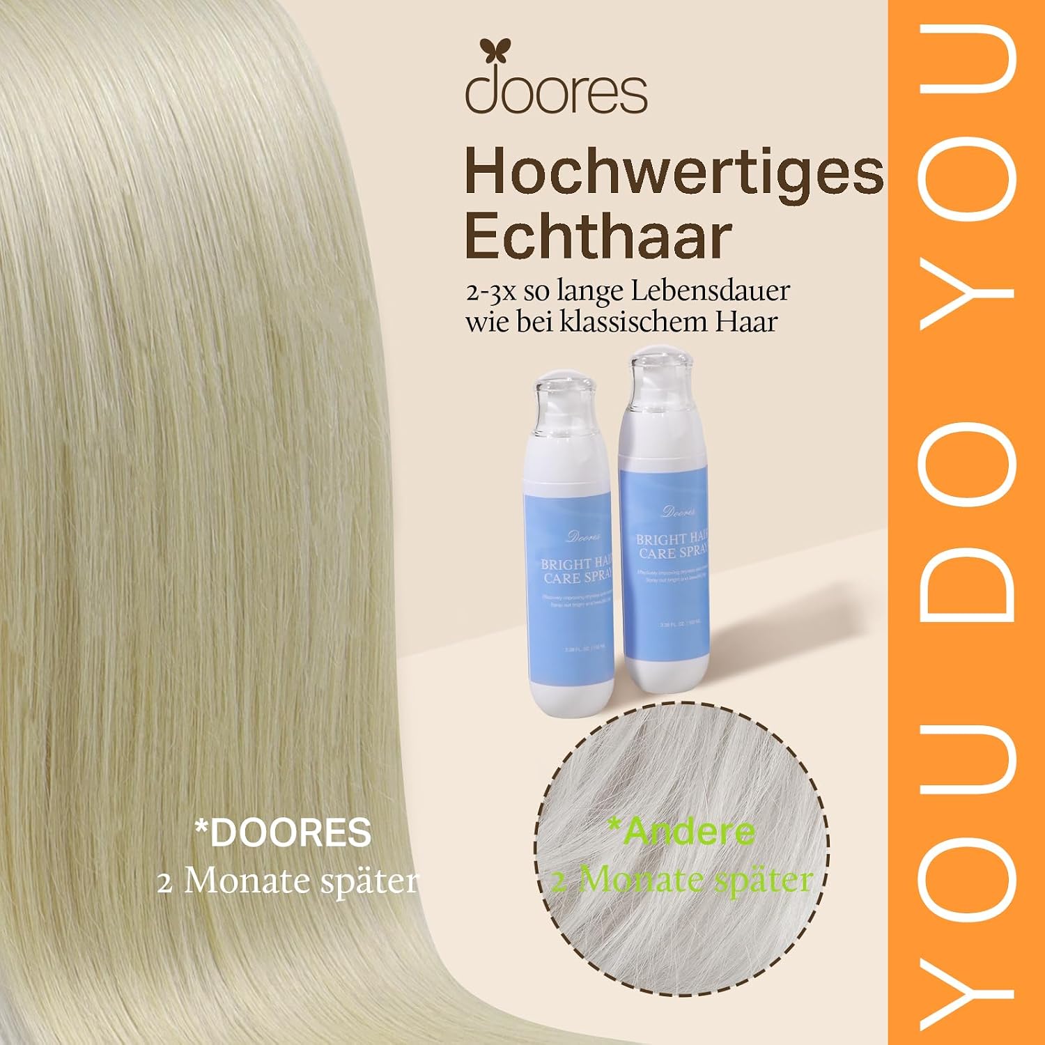 Detalle 2 de DOORES Clip-in Extensions Echthaar – Aschblond Highlights Platinblond, 50 cm (20 Zoll), 7 Stück, Remy Echthaar