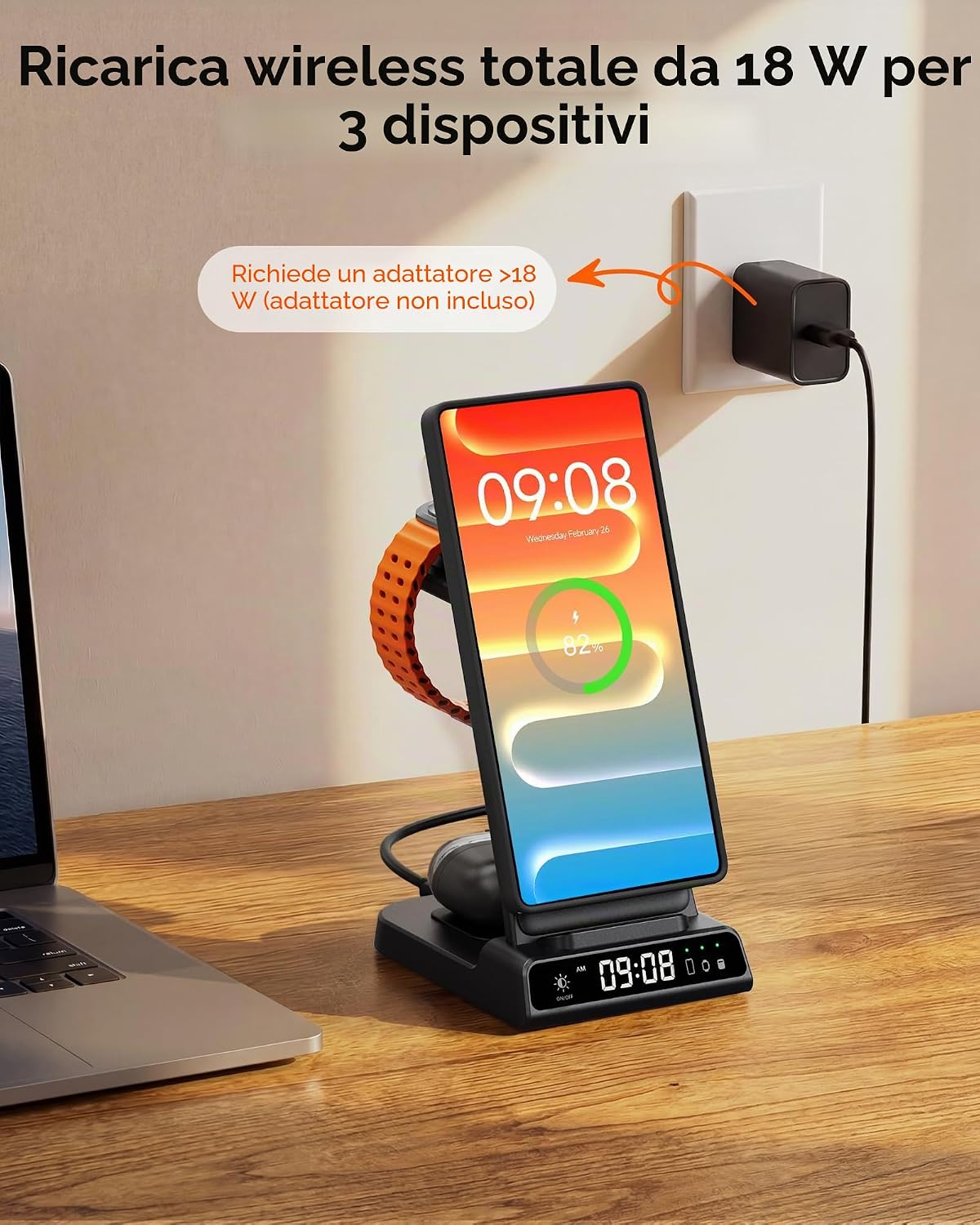 Detalle de Caricatore magnetico 3 in 1 SwanScout C01SM per Galaxy S26 Ultra, Watch e Buds 3 Pro/3