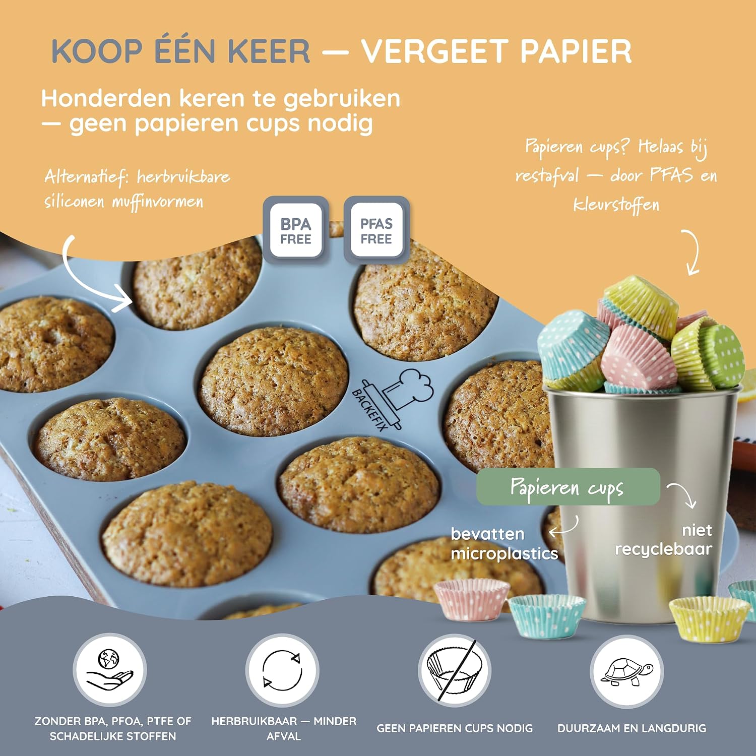 Detalle 1 de Backefix FLEXI BF-MB-12F muffinvorm van siliconen, 12 vakken, flexibel