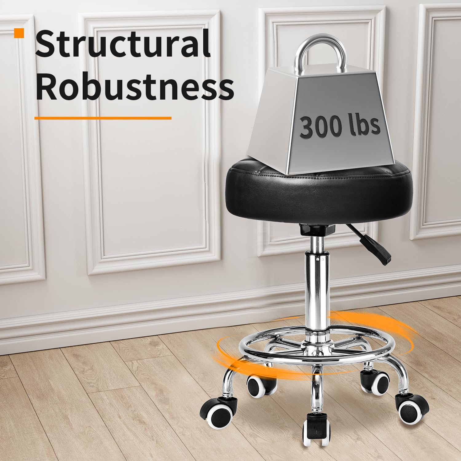 Detalle 2 de Rolling Stool PU Leather Round 14.6" seat