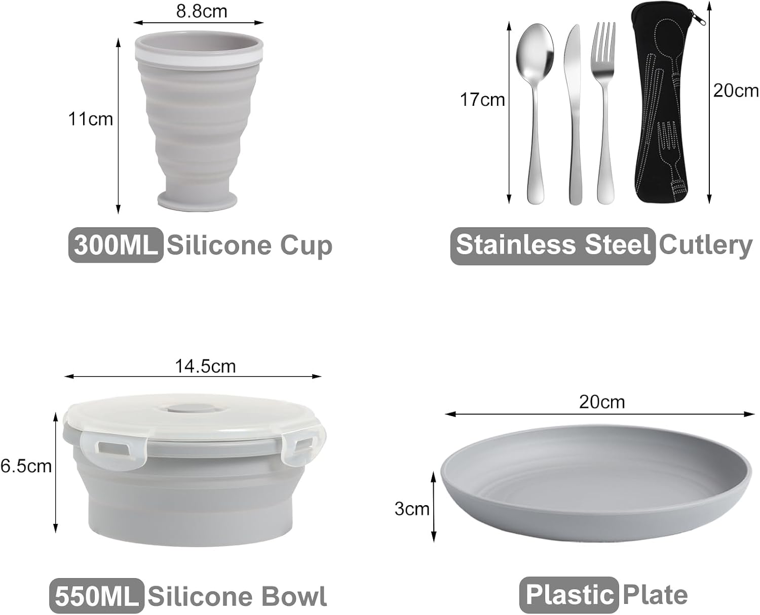 Thumbnail 5 de Lafuntar Camping Plate Bowl Cup Cutlery Set 4‑in‑1