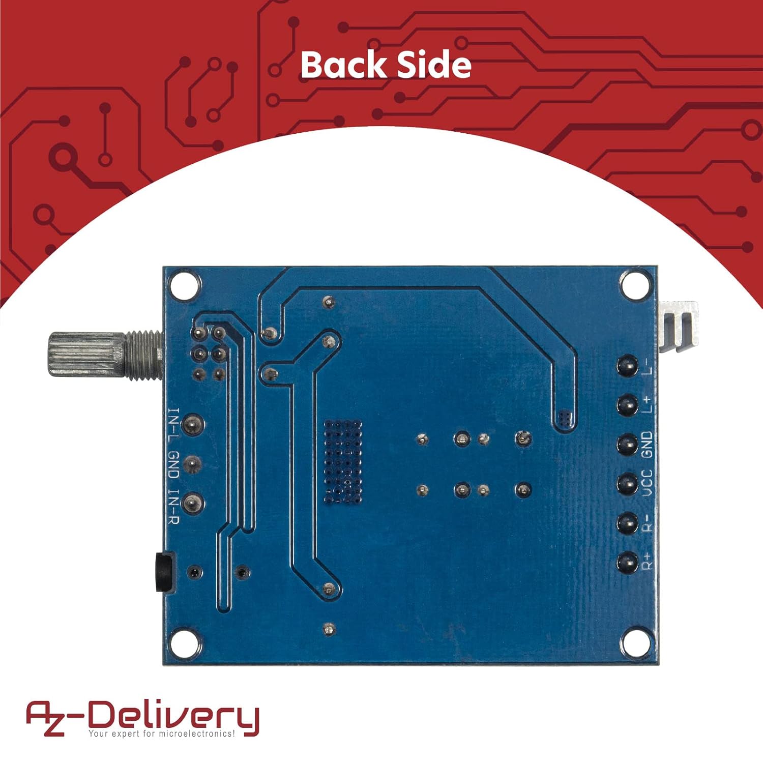 Detalle de AZDelivery platine d’amplificateur numérique stéréo compatible TPA3116D2, 2 canaux (2 x 50W) 12/24V, entrée 3,5 mm